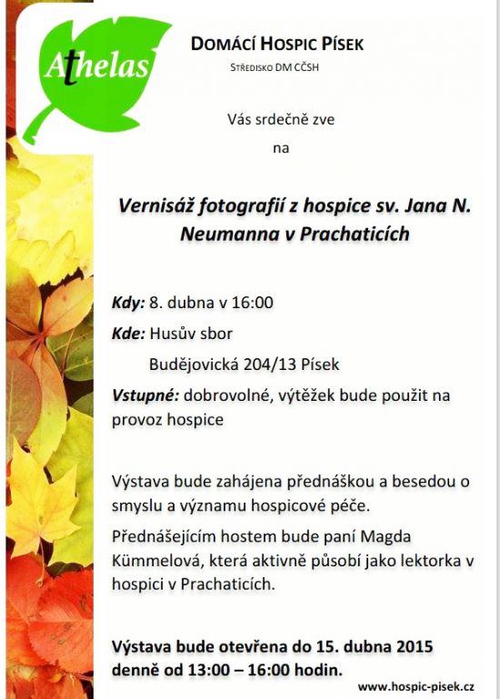 Poradna pro nevyléčitelně nemocné, umírající a pro pozůstalé České Budějovice - Atheas Písek-8.4.2015